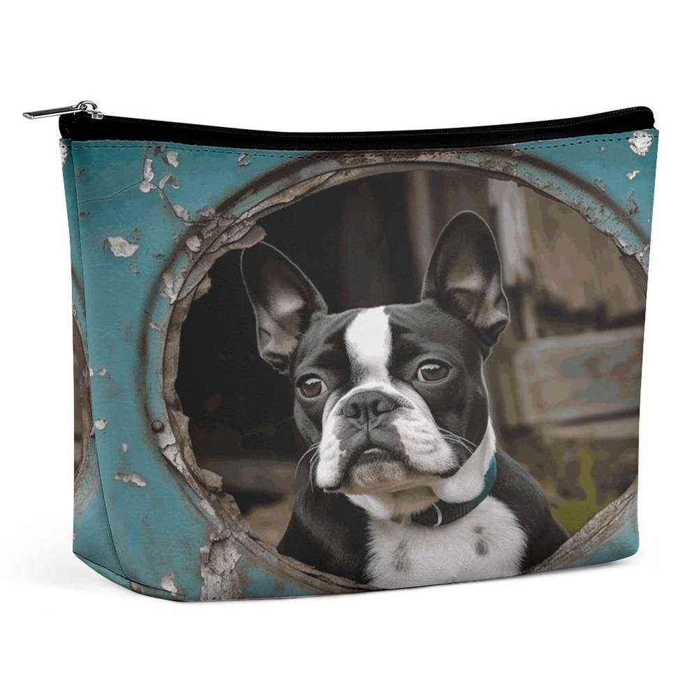 HMNBCD Makeup Bag Boston Terrier Printed Small Travel Cosmetic Bag for Women Water-Resistant Portable Cosmetic Pouch Toiletry Bag