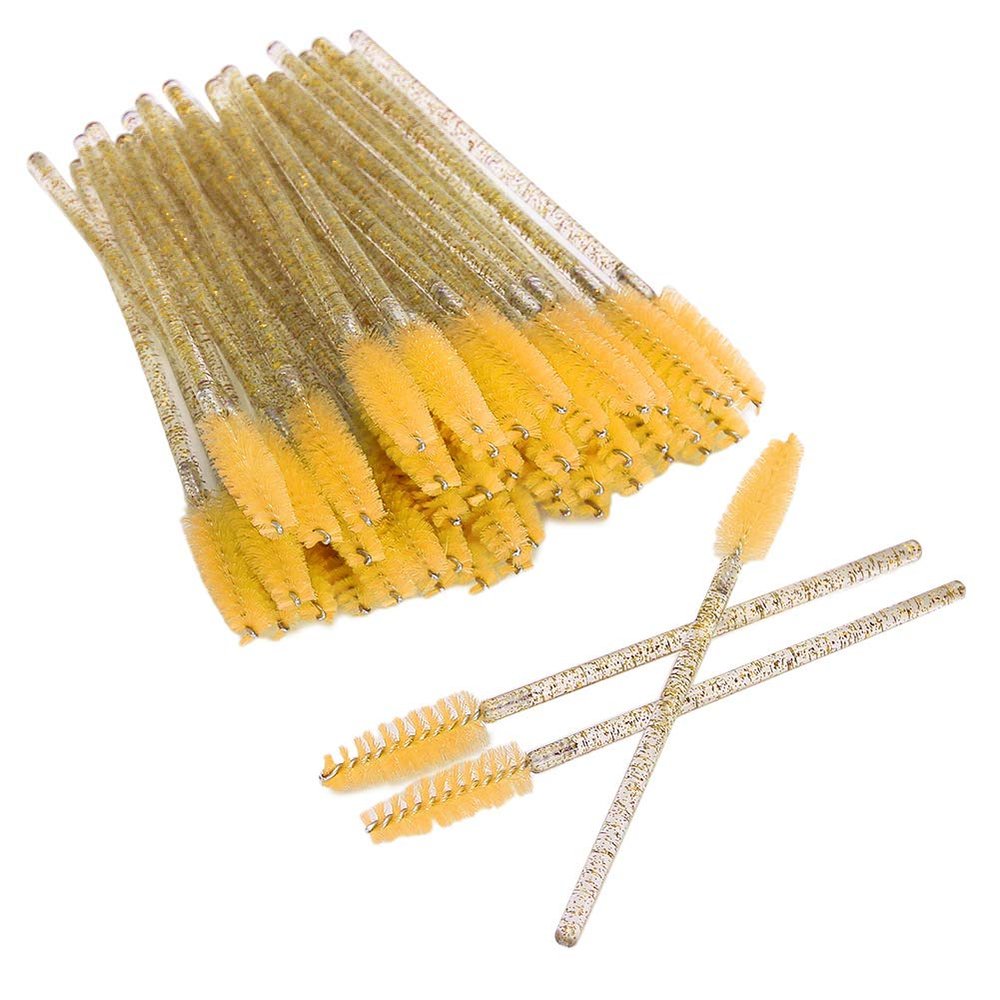 Flexible Nylon Disposable Eyelash Brush for Easy Mascara Application 50pcs for Makeup Artists (Yellow)