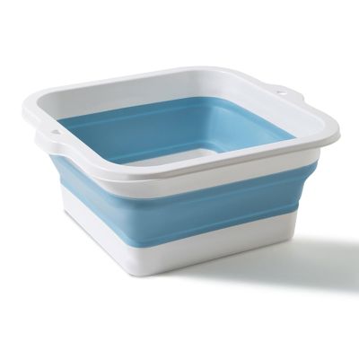 Foldable Foot Bath Basin Multipurpose Large Capacity Silicone Folding Foot Soaking Bucket for Home Travel (Blue)