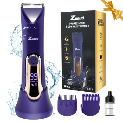 Zesuti Bikini Trimmer for Women,Electric Razors for Women & LED Display,Wet/Dry Pubic Body Hair Trimmer,IPX7 Waterproof-Easy Cleaning Body Shaver Bikini Razor,Ceramic Blade,Women's Gifts,Purple