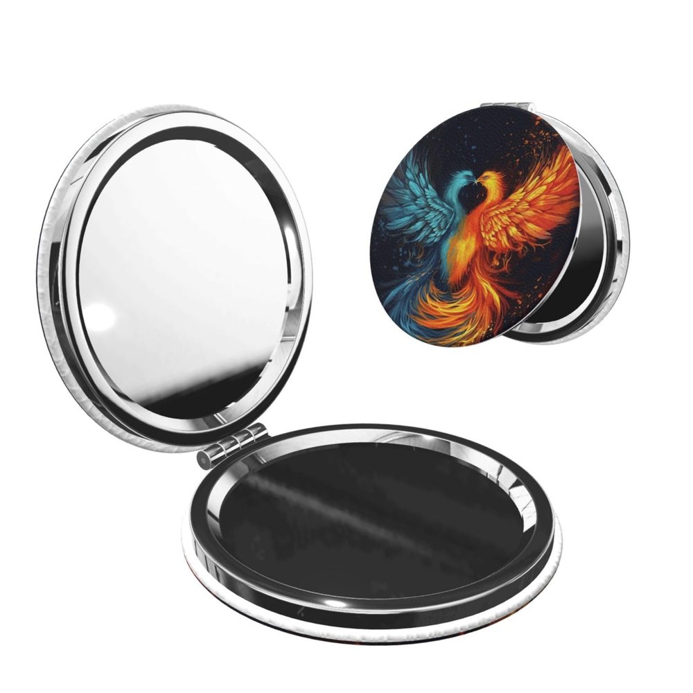 DWVTFSM Fire and Water Phoenix Compact Mirror Small Travel Makeup Mirror 2X 1x Magnification Portable Folding Mirror Lightweight Metal Cosmetic Pocket Mirror for Women Gifts
