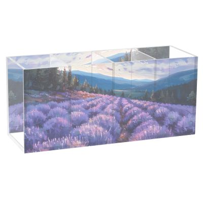 Makeup Brush Organizer Pencil Holder Pen Organizer Clear for Desk Lavender Field Cosmetic Brushes Stationery Storage