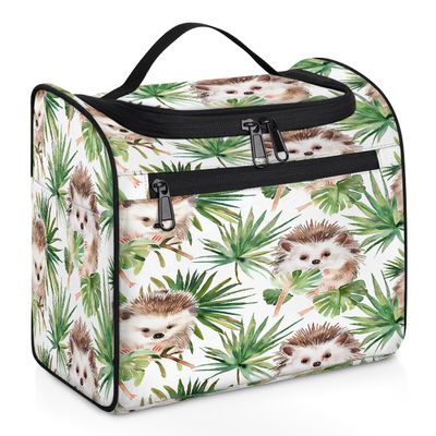 JXDXHCW Toiletry Bag with Hanging Hook Makeup Bag Leaf Hedgehog Cosmetic Case Travel Organizer for Women Men Traveling Wash Bag