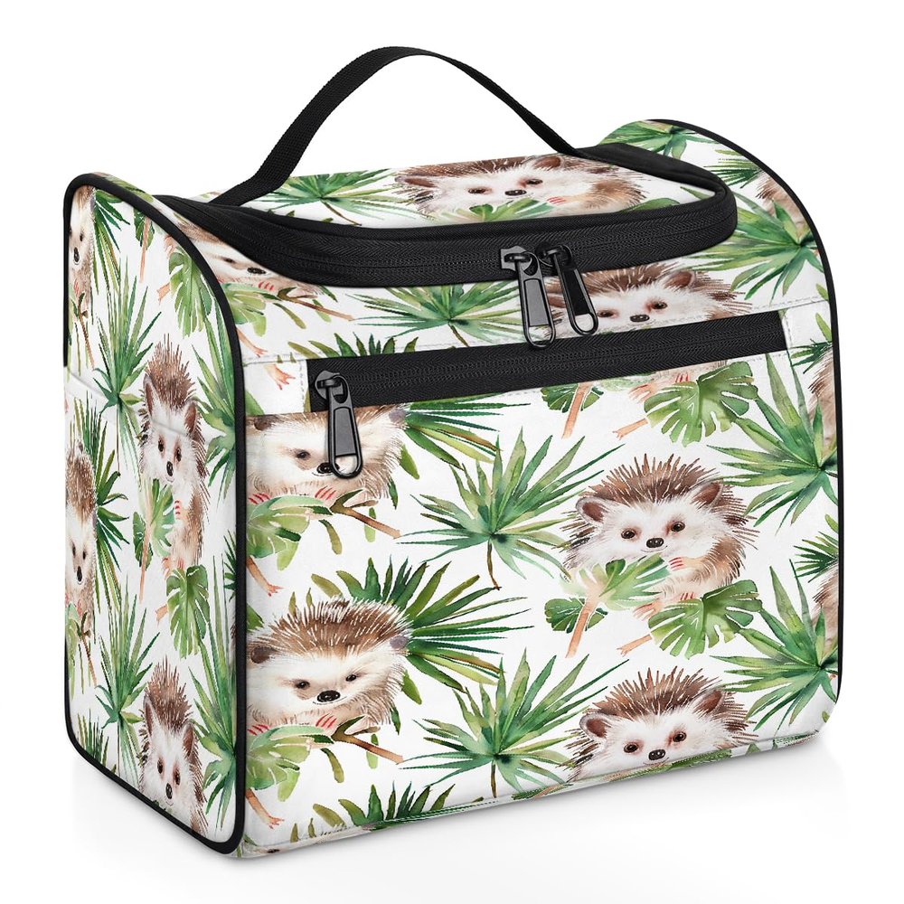 JXDXHCW Toiletry Bag with Hanging Hook Makeup Bag Leaf Hedgehog Cosmetic Case Travel Organizer for Women Men Traveling Wash Bag