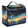 YPPAHHHH Makeup Organizer Bag Rainbow Stripe Moon Star Painting Large Cosmetic Bag for Women Men Hanging Makeup Case with Handle, Double Zipper Cosmetic Case for Travel Vacations Gift view 1