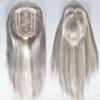 14 Inch Long Hair Toppers for Women,100% Remy Human Hair 4x6 Inch Mono net with PU around with 3 Non-slip Clips,Human Hair Hairpieces for Women with Hair Loss (#GreyH#613 color) view 1