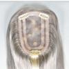 14 Inch Long Hair Toppers for Women,100% Remy Human Hair 4x6 Inch Mono net with PU around with 3 Non-slip Clips,Human Hair Hairpieces for Women with Hair Loss (#GreyH#613 color) view 4
