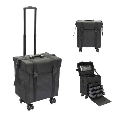 mignonnememe Rolling Makeup Case, Professional Cosmetic Organizer with 8 Drawers & Wheels, Portable Train Case for Travel, Home, Salon, Mobile Makeup Artists Black