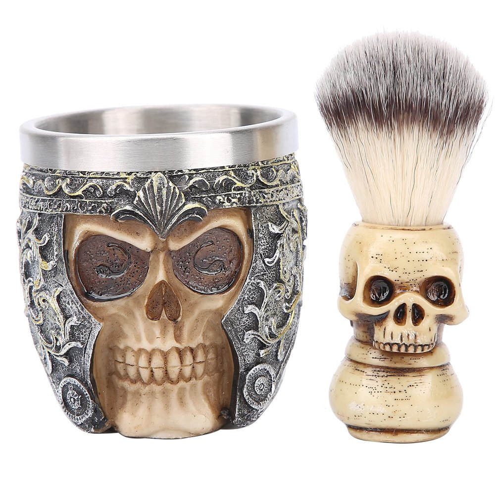 SOUQDWL Shaving Brush,Shaving Brush, Men's Beard Shaving Set, Stainless Steel Shaving Bowl, Skeleton Head Beard Brush Set for The Hair Salon at Home