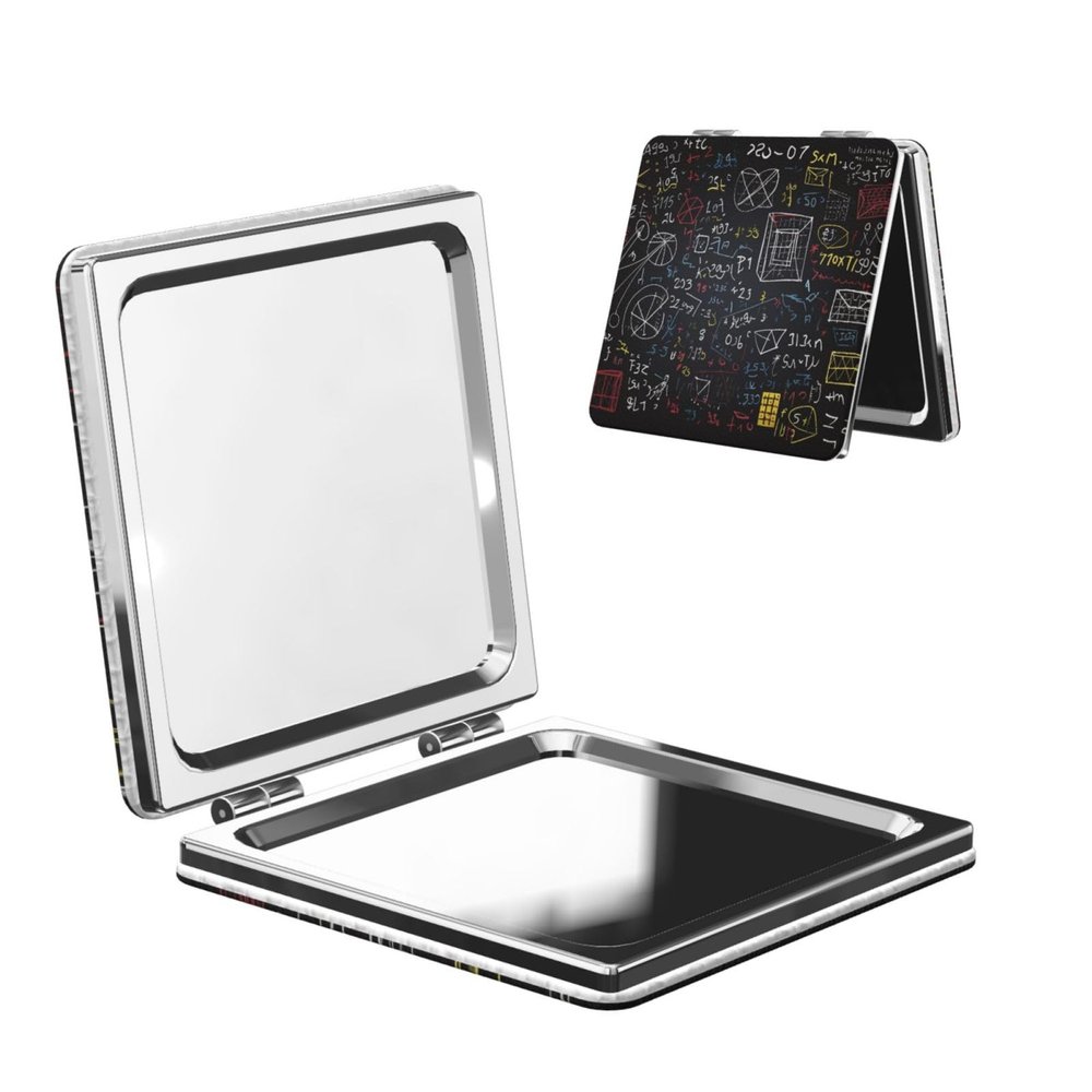 DWVTFSM Mathematics and Physics Compact Mirror Small Travel Makeup Mirror 2X 1x Magnification Portable Folding Mirror Lightweight Metal Cosmetic Pocket Mirror for Women Gifts