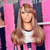 oulaer Highlight #4/27 Color Layered Cut Straight Human Hair Wig with Side Part Bangs Brazilian Hair 13x4 HD Transparent Lace Front Wig Pre Plucked Remy Hair 150% Density Bleached Knots 24inch view 3