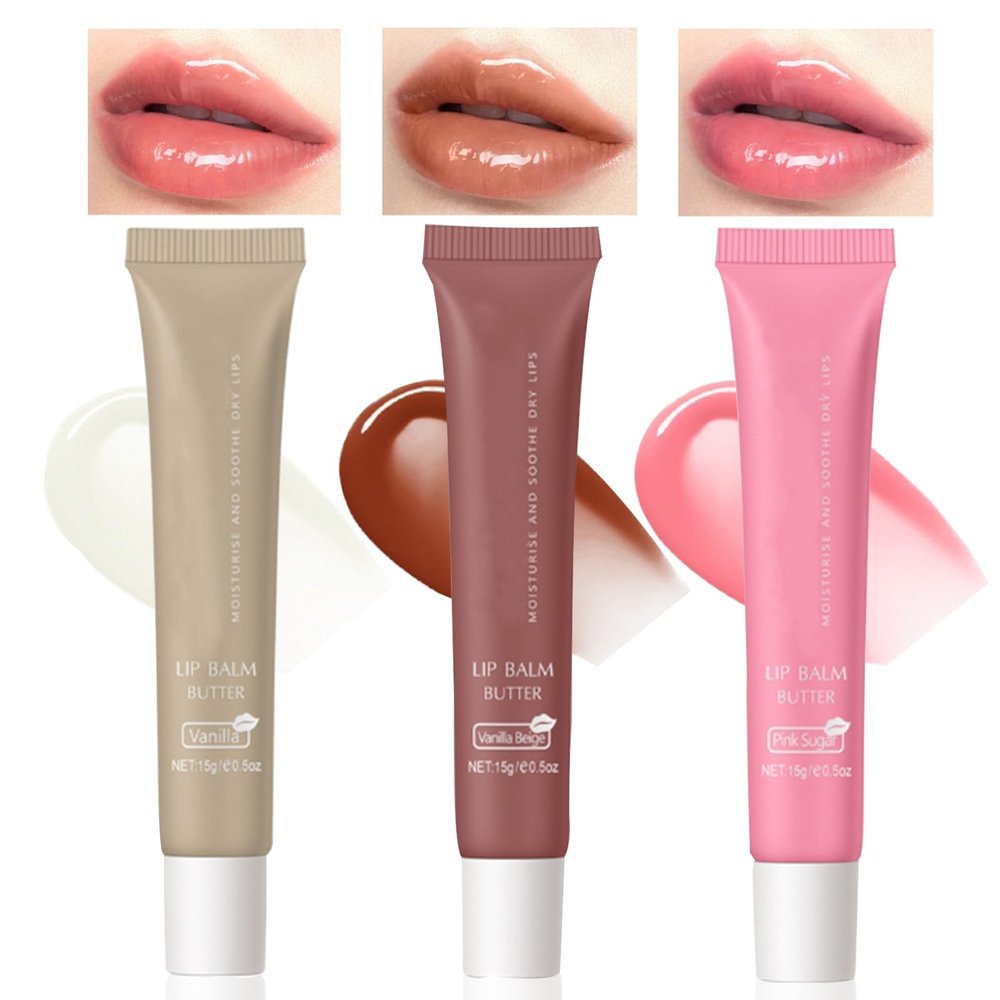 3Pcs Tinted Lip Butter Balm, Hydrating Lip Gloss, Long Lasting Hydrating Jelly Tint Lip Stain Balm, Clear Jelly Yummy Tint Lip Stain, Natural Plumping Lip Tint Lip Care Lip Mask (#126)