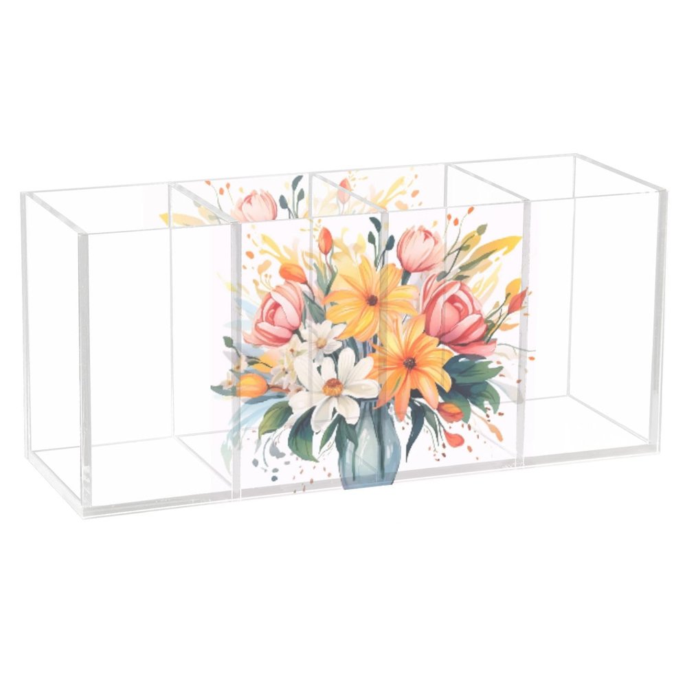 Makeup Brush Organizer Pencil Holder Pen Organizer Clear for Desk Bouquet Cute Flower Cosmetic Brushes Stationery Storage