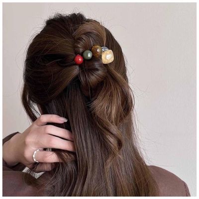 Jugielu Large Gemstone Hair Clips Brown Acrylic Hair Barrette Clip Resin Banana Hair Clip Resin Hair Clip Hairpin French Style Twist Hair Barrette Decorative Hair Accessories Jewelry for Women(Brown)