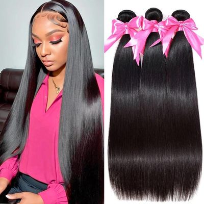 10A Brazilian Straight Human Hair 3 Bundles 14 16 18 Inch Straight Bundles Human Hair 100% Unprocessed Virgin Hair Weave Bundles Deals Hair 1B Black
