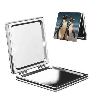 DWVTFSM Stylish Animal Penguin Compact Mirror Small Travel Makeup Mirror 2X 1x Magnification Portable Folding Mirror Lightweight Metal Cosmetic Pocket Mirror for Women Gifts