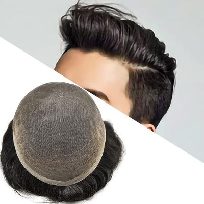 Toupee for men with Soft Full Lace men hair pieces human hair replacement Transparent Lace Hair system for men Thin French Lace Wigs unit for men 5"x7" #1 Jet Black-100% Light to Med-Light Density