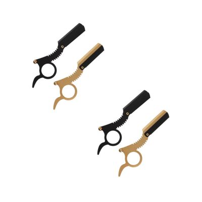 Healeved 4pcs Manual Beard Shaver Classic Barber Razor for Men Safe Finger Razor for Close Shaving Includes Gold and Black Colors for Beard and Eyebrow Grooming