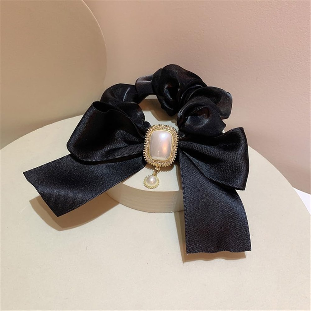 FMURY Retro Hair Rounded Square Pearl Diamond Pendant Hair Rope Hair Ornaments(E)