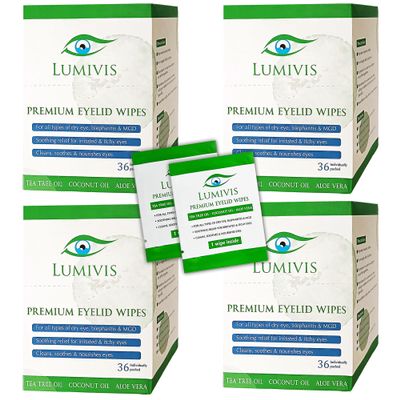 Lumivis Tea Tree Oil Eyelid Wipes  144 Individually Wrapped Pads for Daily Eye Cleansing, Makeup Removal & Eyelid Hygiene  Gentle, Soothing, Natural Formula