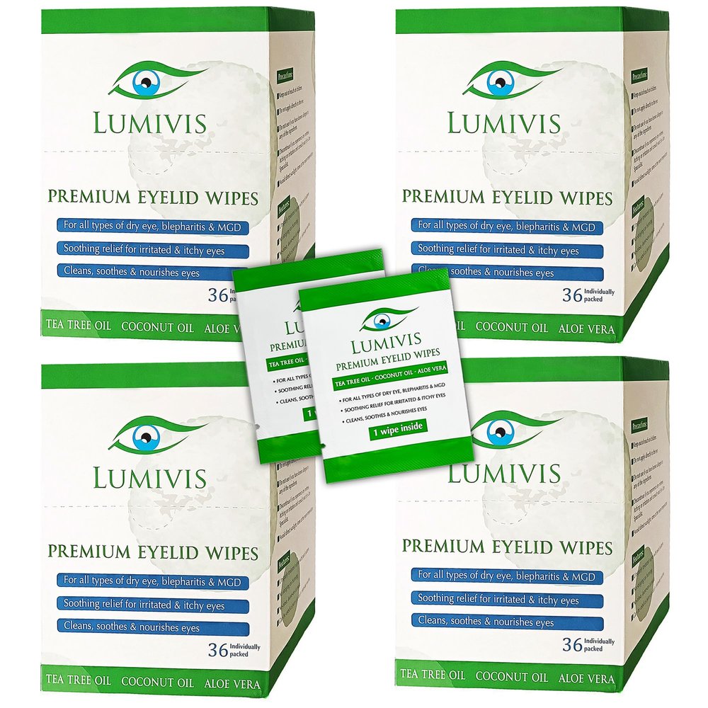 Lumivis Tea Tree Oil Eyelid Wipes  144 Individually Wrapped Pads for Daily Eye Cleansing, Makeup Removal & Eyelid Hygiene  Gentle, Soothing, Natural Formula