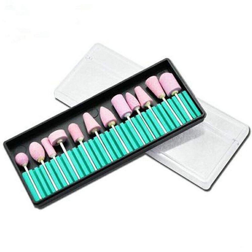 HIONJIN 12 Pcs Ceramic Nail Drill Bits Electric Manicure Replacement Device for Manicure Pedicure Polishing Mill Cutter Nail Files(Box)