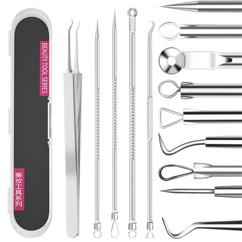 5PCS Blackhead Remover Comedone Extractor,Stainless Pimple Popper ToolCurved Blackhead Tweezers Kit, Professional Stainless Pimple Acne Blemish Removal Tools KitBlackhead Extractor Tool
