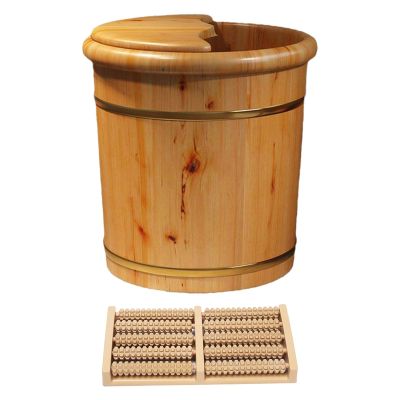 ChuYiElegance Wooden Foot Soak Tub for Relaxation And Care, with cover roller