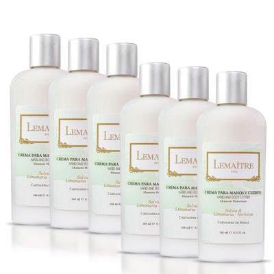 LEMAITRE Hydrating Hand & Body Cream  Non-Greasy Moisturizer for Soft Skin, Fast Absorbing Lotion with Light Scent, Travel-Friendly Skincare (Pack of 6), Sage, Lemon Grass, Vervena