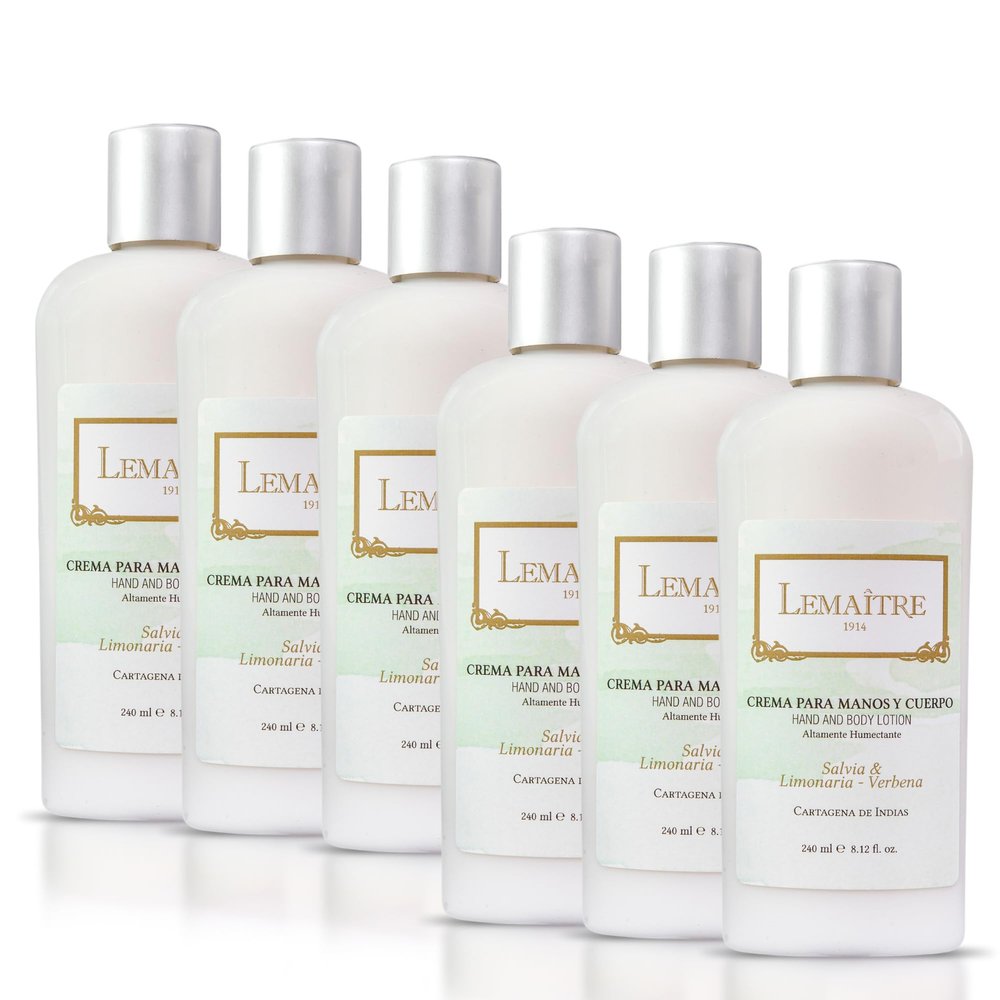 LEMAITRE Hydrating Hand & Body Cream  Non-Greasy Moisturizer for Soft Skin, Fast Absorbing Lotion with Light Scent, Travel-Friendly Skincare (Pack of 6), Sage, Lemon Grass, Vervena