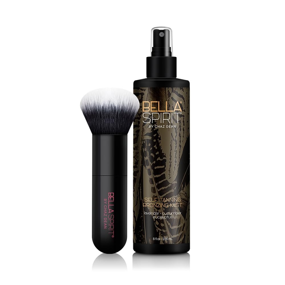 Bella Spirit by Chaz Dean Self Tanning Bronzing Mist - Self Tanner, Self Tan, Fake Tan, Face Tanner, Tanning Water Spray Mist, Long Lasting, Gradual Sunless Tanning - Light/Medium, 8 Fl Oz & Brush