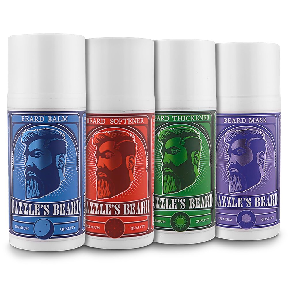 Bazzle's Premium Beard Care Kit All-in-One Grooming Giftbox for Men with Balm, Softener, Thickener & Growth Mask, Complete Beard Growth Kit for Mustache Care, Maintenance, & Daily Styling