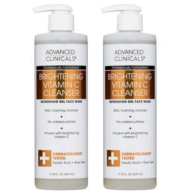 Advanced Clinicals Gentle Vitamin C Face Wash For Women & Men | Citrus Scented Gel Facial Cleanser Soap | Aloe Vera + Ferulic Acid Hydrating Foaming Wash For Cleansing Dirt & Oil, 11.75 Fl Oz, 2PC