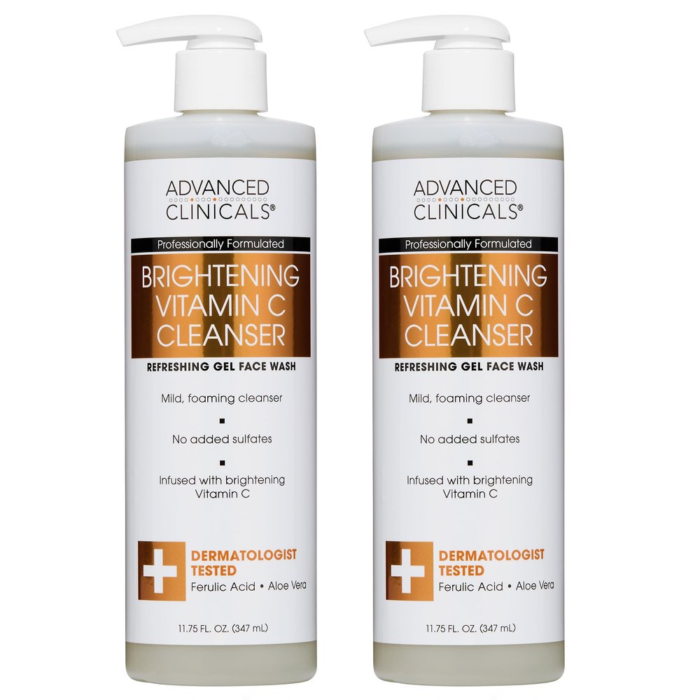 Advanced Clinicals Gentle Vitamin C Face Wash For Women & Men | Citrus Scented Gel Facial Cleanser Soap | Aloe Vera + Ferulic Acid Hydrating Foaming Wash For Cleansing Dirt & Oil, 11.75 Fl Oz, 2PC