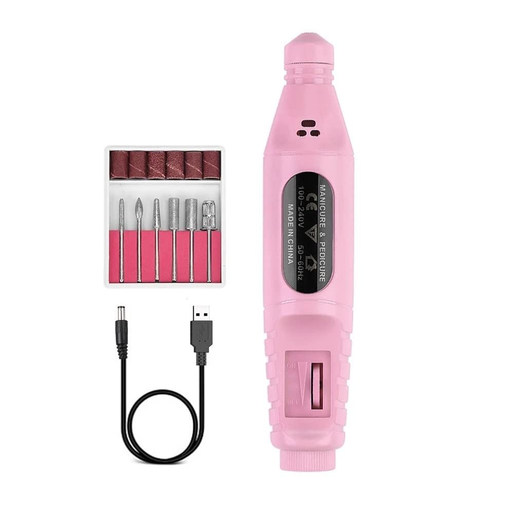 HIONJIN 1Set Electric Nail Drill Machine Kit Charging Manicure Machine Pedicure 6 Bits Sanding Buffer Nail File Nail Art