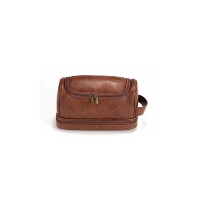BMXCY Convenient Double Layer Travel Toiletry Bag Leather Makeup Storage Bag Large Capacity Portable Wash Tote Bag Practical