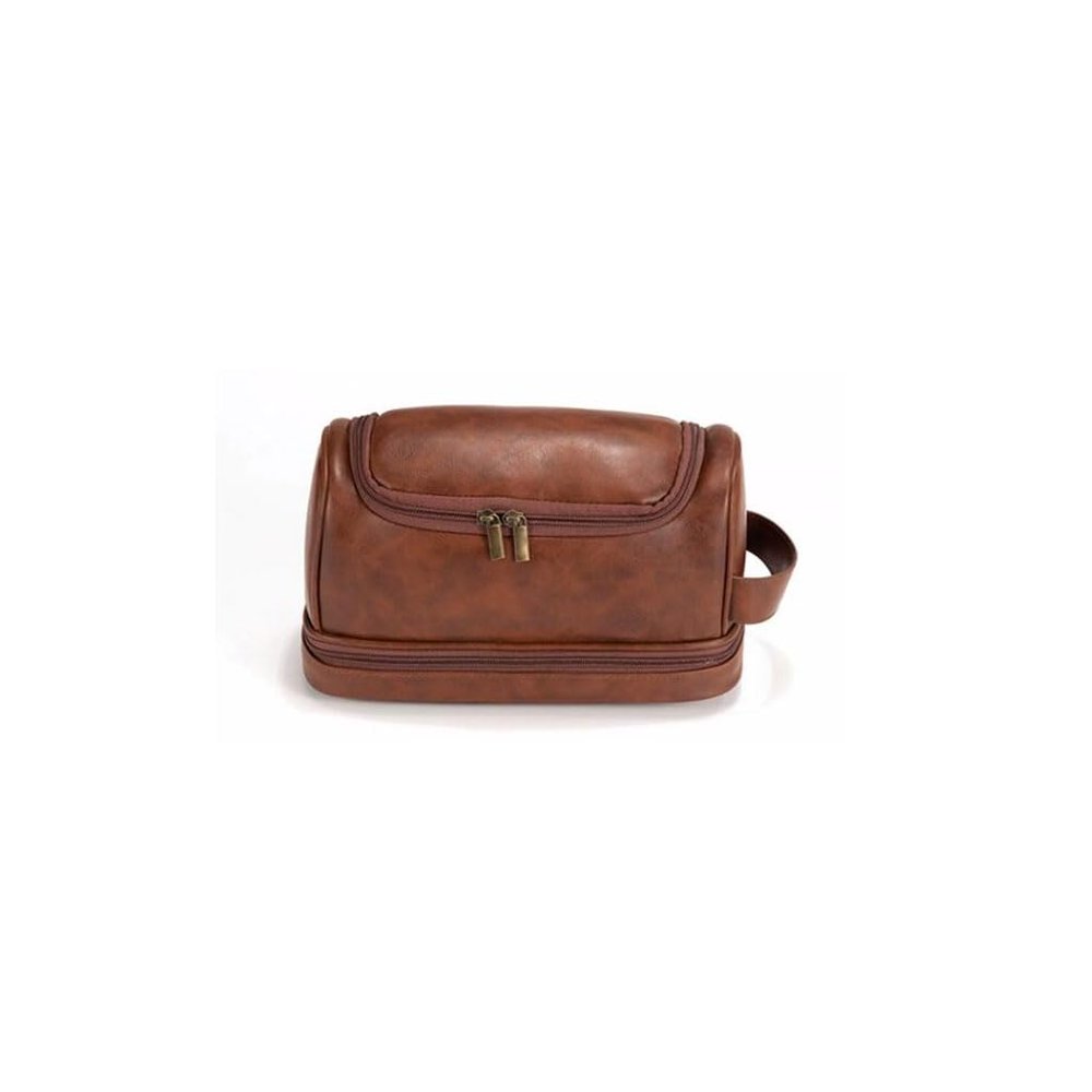 BMXCY Convenient Double Layer Travel Toiletry Bag Leather Makeup Storage Bag Large Capacity Portable Wash Tote Bag Practical