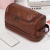 BMXCY Convenient Double Layer Travel Toiletry Bag Leather Makeup Storage Bag Large Capacity Portable Wash Tote Bag Practical view 3