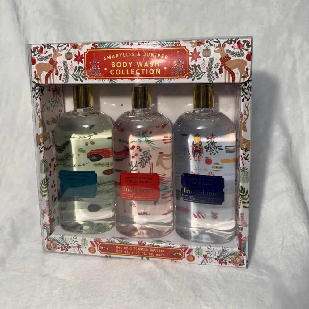Amaryllis & Juniper Body Wash Collection, 3 Bottles, Holiday Scents