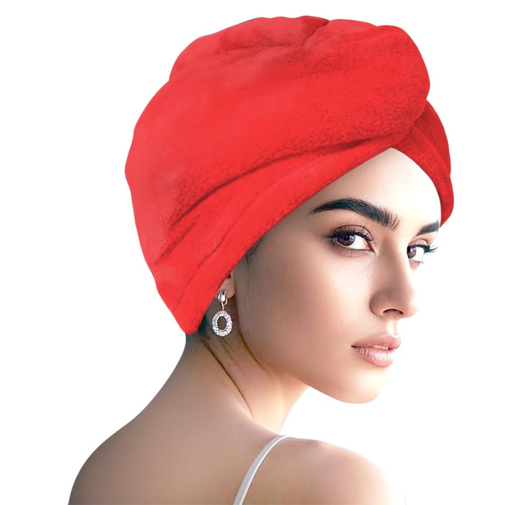 AGKXHDEC1 Pack Double Layer Microfiber Towel, Hair Turbans for Wet Hair, Drying Hair Wrap for Women(Red)