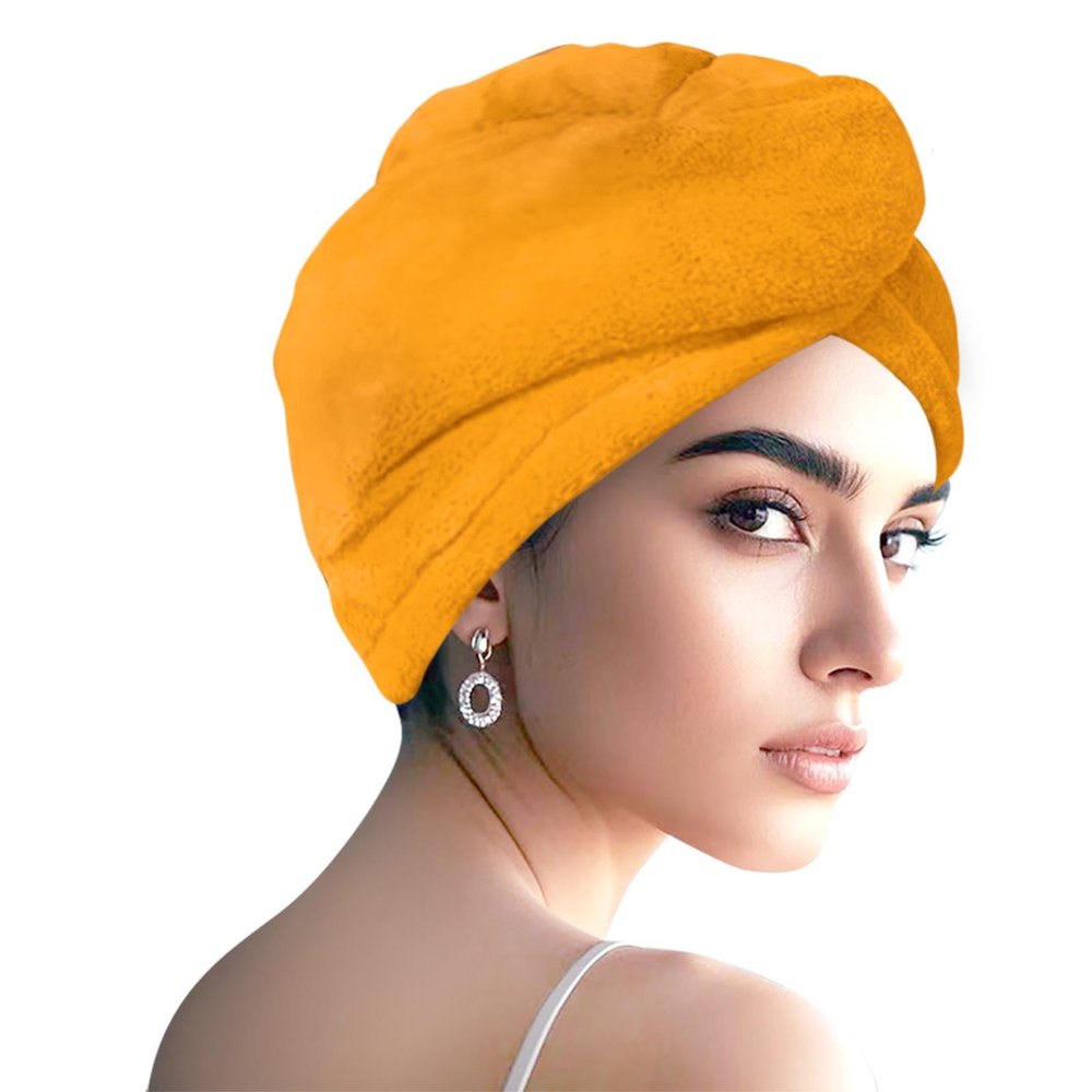 AGKXHDEC 1 Pack Double Layer Microfiber Towel, Hair Turbans for Wet Hair, Drying Hair Wrap for Women (Apricot Yellow)
