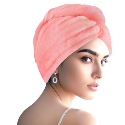 AGKXHDEC 1 Pack Double Layer Microfiber Towel, Hair Turbans for Wet Hair, Drying Hair Wrap for Women(Pink)