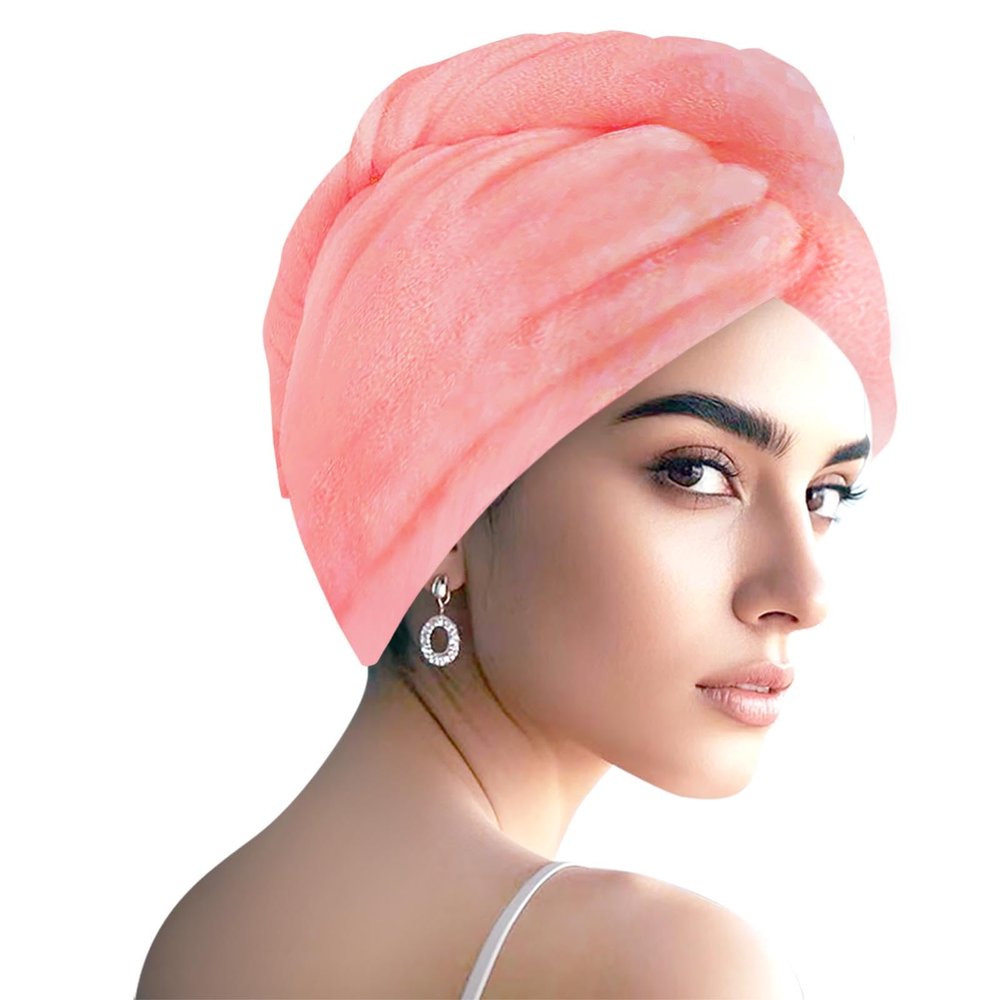 AGKXHDEC 1 Pack Double Layer Microfiber Towel, Hair Turbans for Wet Hair, Drying Hair Wrap for Women(Pink)