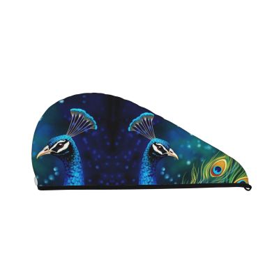 GDSHJKLW Colored Peacock Drying Hair Caps Super Absorbent Soft Hair Drying Towel Quick Dry Coral Velvet Hair Drying Cap Hair Turban for Women Wet Hair Long Thick Hair