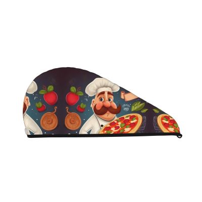 GDSHJKLW Chef Pizza Drying Hair Caps Super Absorbent Soft Hair Drying Towel Quick Dry Coral Velvet Hair Drying Cap Hair Turban for Women Wet Hair Long Thick Hair
