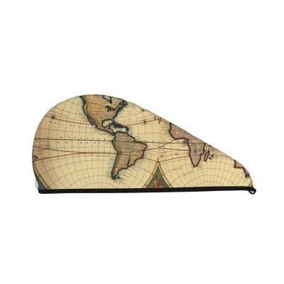 GDSHJKLW World Map Retro Drying Hair Caps Super Absorbent Soft Hair Drying Towel Quick Dry Coral Velvet Hair Drying Cap Hair Turban for Women Wet Hair Long Thick Hair