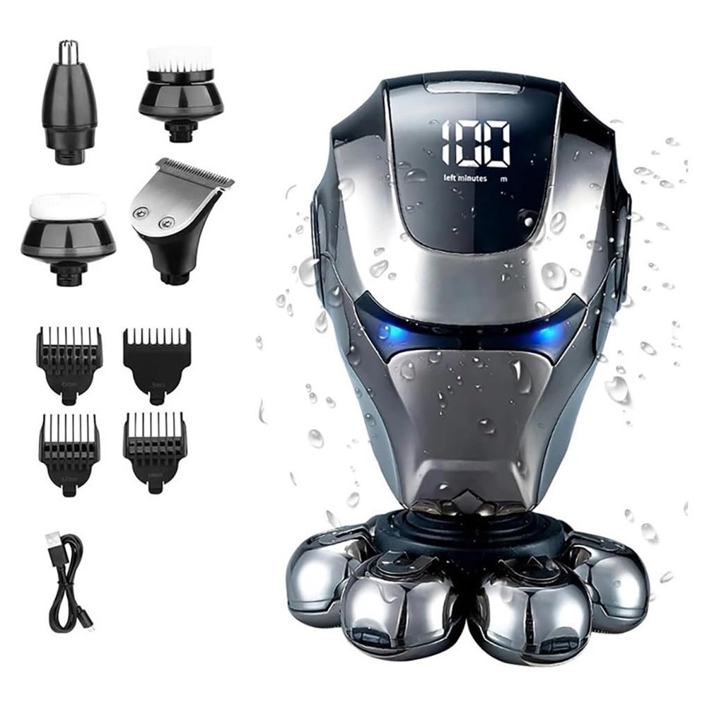 Head Shavers for Bald Men, 5 in 1 Head Shaver with Nose Hair, Sideburns Trimmer,Face Brush 7D Rotary Shaver with LED Display Durable