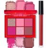 BOBISUKA Eyeshadow + Matte Lipstick Makeup Kit, 6 Colors Pink Rose Plum Shimmer Matte Gold Metallic Eye Shadow Pallet with Red Liquid Lipstick Makeup Set for Halloween, Daily,Parties, Concert view 1