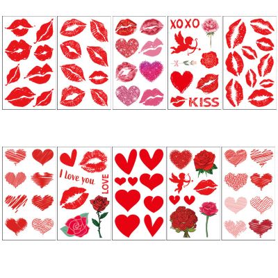 10 PCS Fake Tattoos,Realistic Temporary Tattoos,Love, Roses, Red Lips, Letters,for Men or Women,Valentine's Day,Confession Moments, Anniversaries, Wedding,Bachelorette Decorations
