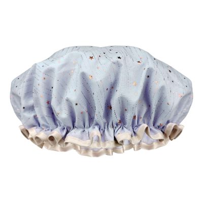 1 Pack Shower Caps, Elastic and Reusable Bonnet, Double Waterproof Layers, Bath Caps for Women (Blue)
